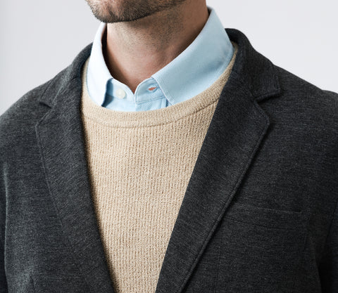 Textured Knit Blazer - Stretchable Wrinkle-Resistant Versatile Design with Contrast Accents